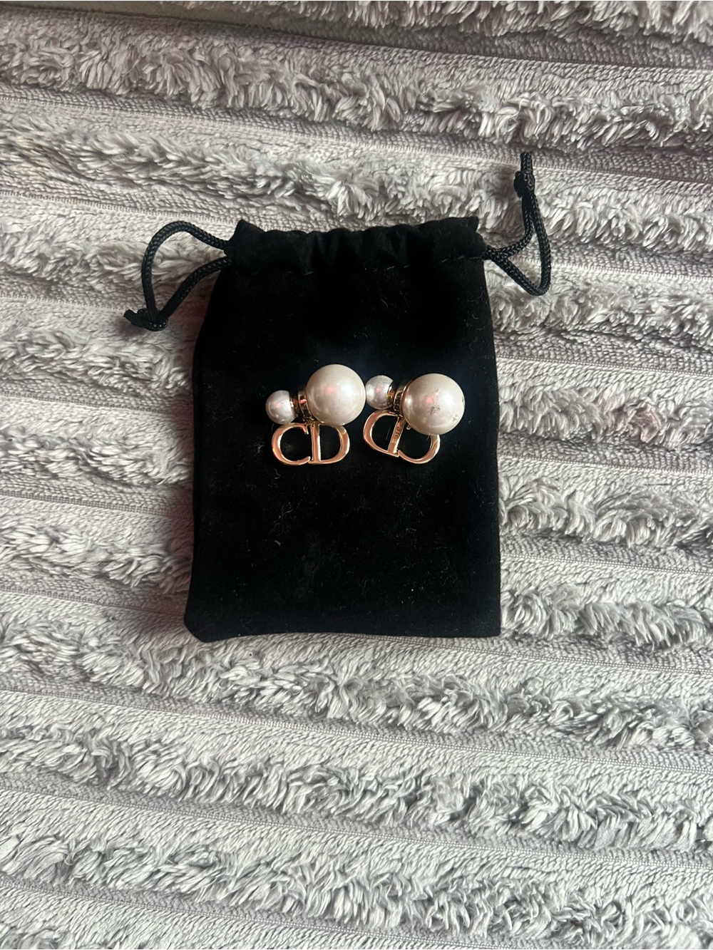Gold-Tone Pearl Double-Sided Earrings - Designer Inspired
